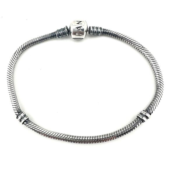 Pandora 925 Authentic Sterling Silver Snake Chain Charm 7” Bracelet - Picture 1 of 8
